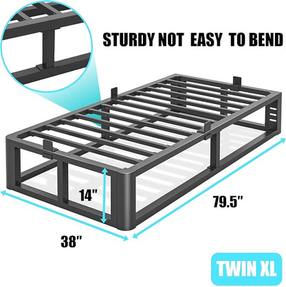 Bilily Metal Heavy Duty 14 inch Twin XL Bed Frame with Rounded Corner and Headboard Hole Mattress Retainers 3500 LBS No Box Spring Needed Platform Noise Free Easy Assembly