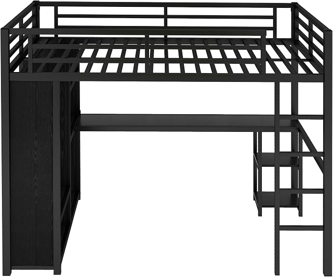 Bellemave Full Size Loft Bed with Desk, Wardrobe, Metal Full Loft Bed Frame for Adults, Kids, Teens, Black