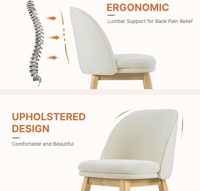 KISLOT Wooden Dining Chairs Set of 2, Fabric Upholstered Modern Dining Room Chairs with Double-Layer Thick Seat Cushion & Ergonomic Backrest for Restaurant, Kitchen and Café, Beige
