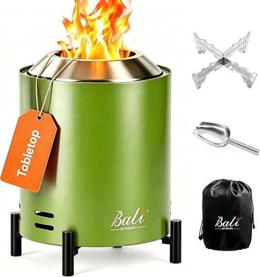 BALI OUTDOORS 6.5 inch Tabletop Fire Pit Round, Stainless Steel Table Top Firepit Small, Outdoor Smokeless Firepit Portable, Green