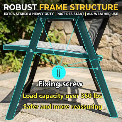 5-Piece Outdoor Dining Set for 4, E-Coated Rust-Resistant Metal Patio Table with 1.57" Umbrella Hole and 4 Folding High Back Mesh Chairs, All-Weather Furniture for Garden, Backyard, Deck (Grey)