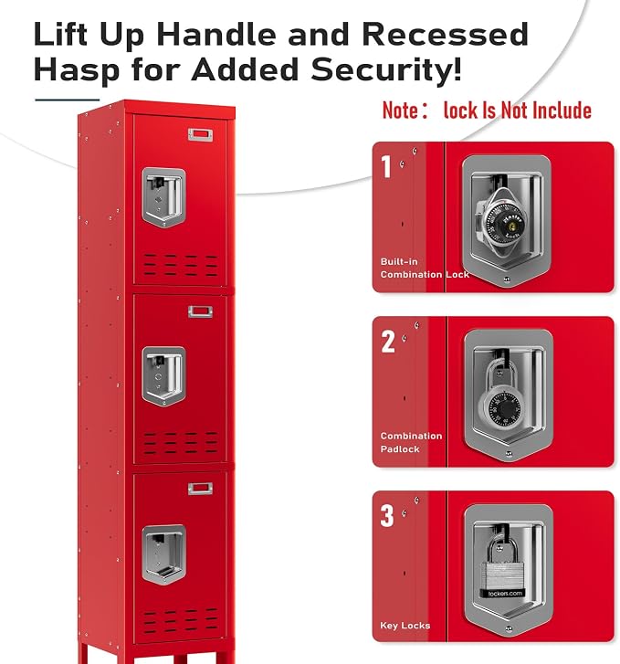 BUTISOW Metal Lockers - 66" Height Steel Lockers for Employees with 3 Door Storage Locker with Card Slot for Employees Gym School Home Office Garage - Assembly Required