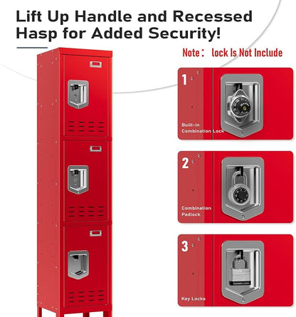 BUTISOW Metal Lockers - 66" Height Steel Lockers for Employees with 3 Door Storage Locker with Card Slot for Employees Gym School Home Office Garage - Assembly Required