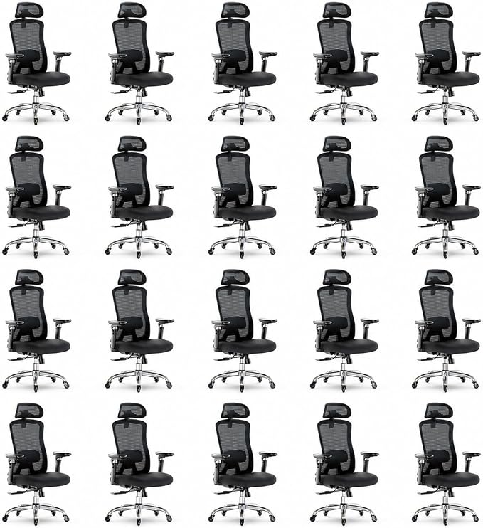 Marsail Ergonomic Office Chair with 6D Armrests, 3D Adjustable Headrest, Slide Seat, Lumbar Support, and 4-Position Tilt Lock – Big and Tall Office Chair with 330 lbs Capacity, Pack of 20