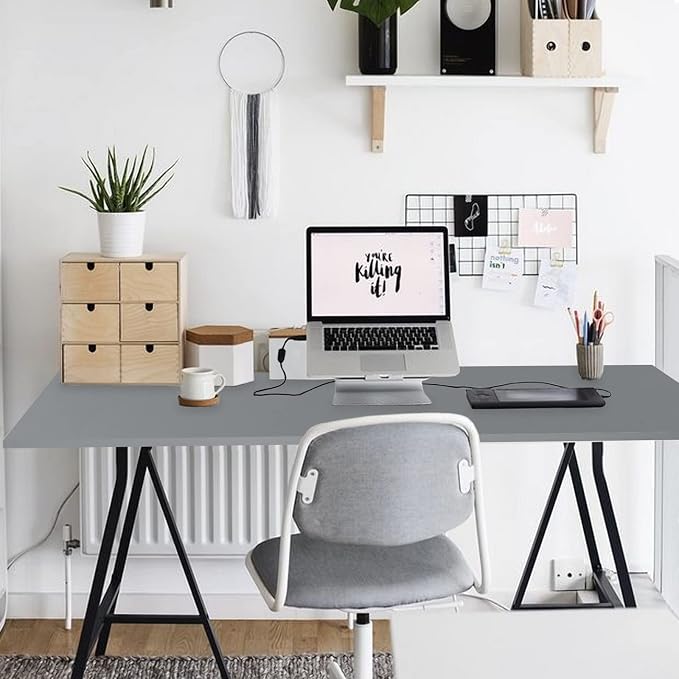 Kaboon 55x20 inch Silver Grey Table Top, One-Piece Desktop, Reversible Laminate Countertop, Double Desks, L-Desk DIY