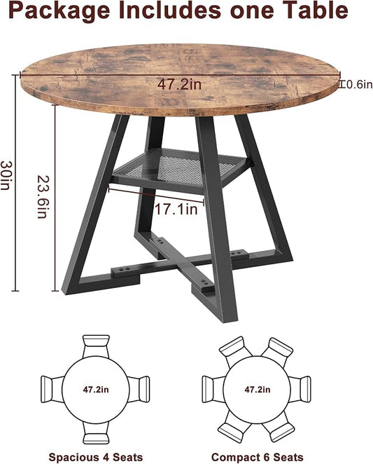 Jocoevol Round Dining Table for 4,Kitchen Dining Room Circle Dinner Pedestal Table,Space Saving Wood Kitchen & Dining Room Furniture (Vintage, 47In)