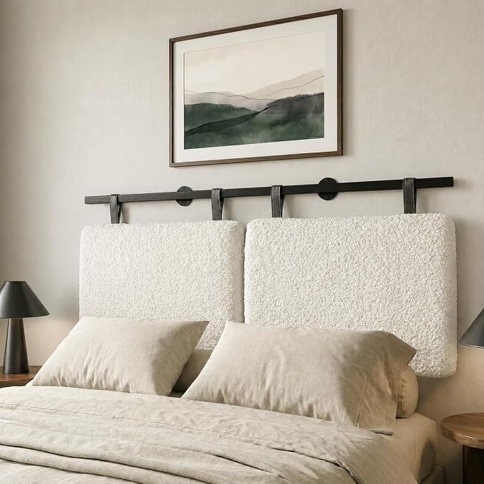 King Headboard only, Wall Mounted Headboard for Adjustable Bed, Hanging Head Board for King Size Bed Upholstered Headboard Cabeceras De Cama for Bedroom, Dorm, Guest Room, White