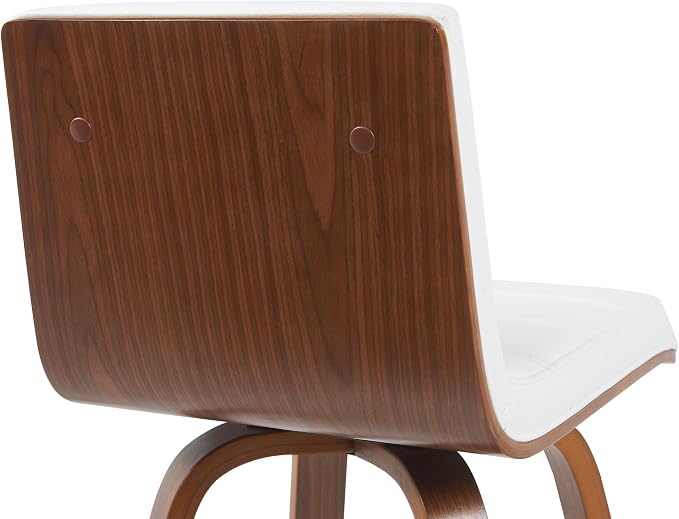 Vienna Modern Swivel Bar Height Stool with Snow White Faux Leather Seat and Walnut Finished Wood Frame Set of 3