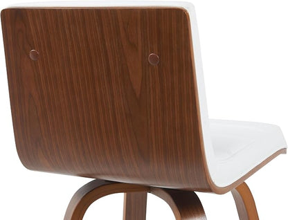 Vienna Modern Swivel Bar Height Stool with Snow White Faux Leather Seat and Walnut Finished Wood Frame Set of 3