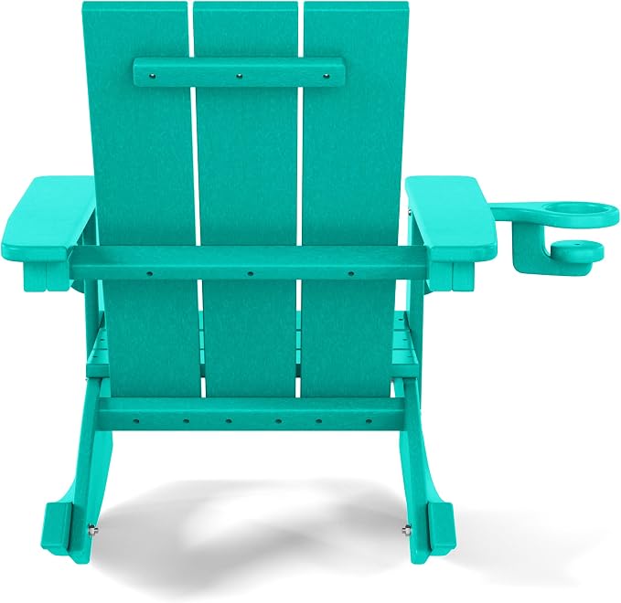 Costaelm Palms Kids Outdoor Preschool HDPE Plastic Modern Adirondack Rocking Chair (Set of 2), Turquoise