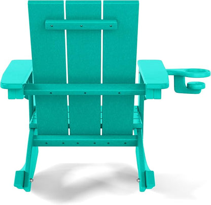 Costaelm Palms Kids Outdoor Preschool HDPE Plastic Modern Adirondack Rocking Chair (Set of 2), Turquoise