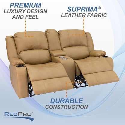 RecPro Charles 67" Powered Double RV Wall Hugger Recliner Sofa RV Loveseat with Upgraded 2023 Fabric (Toffee)
