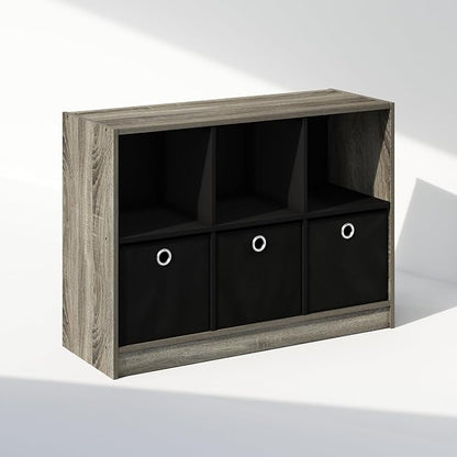 Furinno Cubic Closet Organizers and Storage, 6-Cube Closet Organizer with Bins, Open Shelf Storage, for Wardrobe, Bedroom, Living Room, French Oak/Black