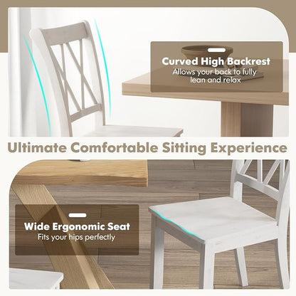 SIMOE Set of 4 Wooden Dining Chairs, Mid Century Farmhouse Kitchen Chairs, Solid Rubberwood Armless Side Chairs with High Back, Ergonomic Seats for Dining Room Living Room, White