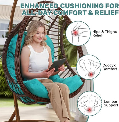 idee-home Egg Chair Cushion Replacement, Hanging Chair Cushion Outdoor | Cushions with Waterproof Cover for Wicker Patio Hammock Swing, Blue (Swing Not Included)