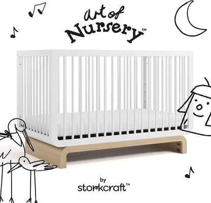 Storkcraft Santorini 5-in-1 Convertible Crib with Toddler Guardrail – GREENGUARD Gold Certified, Conversion Kit Included, 100% Solid Wood, Fits Standard Crib Mattress (White and Driftwood)