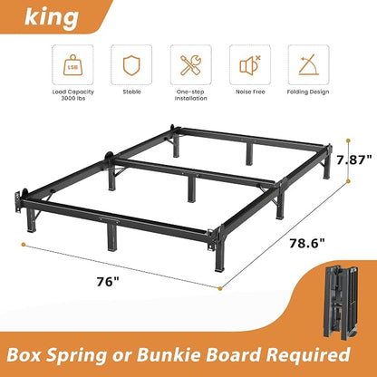 MAF Metal Bed Frame King 8 Inches, 9-Legs Support Bed Base, King Bed Frame for Box Spring and Mattress, Basics Bed Frame Headboard Attachable Tool-Free Easy Assembly, Black