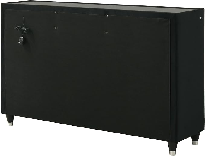 Coaster Home Furnishings - Lorient - Wood and Velvet - 8-Drawer Dresser with LED Lighting, Quilted Fronts and Crystal Knobs - Bedroom - Black - 223163