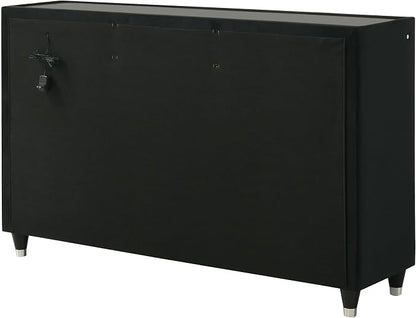 Coaster Home Furnishings - Lorient - Wood and Velvet - 8-Drawer Dresser with LED Lighting, Quilted Fronts and Crystal Knobs - Bedroom - Black - 223163