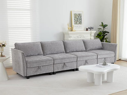 Modular Sectional Sofa, Convertible Couch with Storage, 4 Seater Sofa Modular with Reversible Chaise for Living Room, Office (Grey)