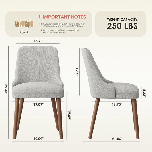 MALOL Dining Chairs Set of 4, Upholstered Dining Room Chair with Wood Legs, High-Back Padded Kitchen Chairs for Dining Room/Restaurant/Cafe, Light Grey