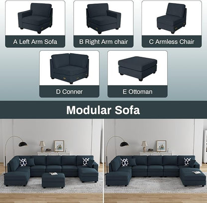 Legend Vansen Oversized Modular Sectional Sofa,U/L‑Shaped Reversible Couch with Ottoman,Deep Seat Plush Polyester Sofa for Living Room,9‑Seater,Charcoal