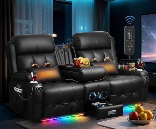 Power Loveseat Recliner Sofa, Home Theater Seating with Heat Massage, Reclining Loveseats with Flip Backrest, Wall Hugger RV Couch Movie Theater Chairs, RV Furniture Sofas with USB, for Gaming Room