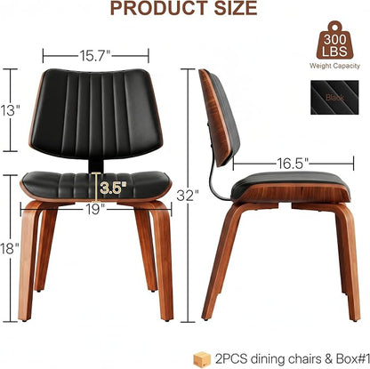 Armless Dining Chairs Set of 2, Walnut Black | Set of 2 premium armless chairs with ergonomic walnut bentwood back and high-density foam padding for superior comfort