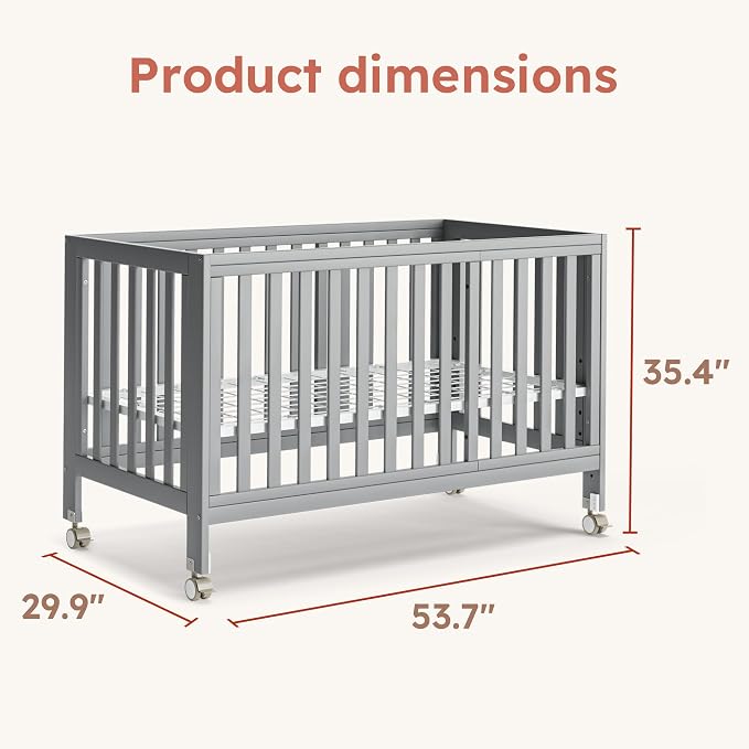 MAMAZING EvoNest Baby Crib, 11 in 1 Convertible Crib with Wheels, 100% New Zealand Wood Growing Bed, Full Size Crib for Baby, 4 Adjustable Mattress Height, Grey