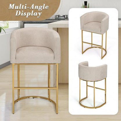 Athena Collection Counter Height Bar Stools Set of 2, 29 Inches Upholstered Barstool Set of 2 with Back and Metal Base, Modern Bar Stool Chairs for Kitchen Island, Dining Room, White