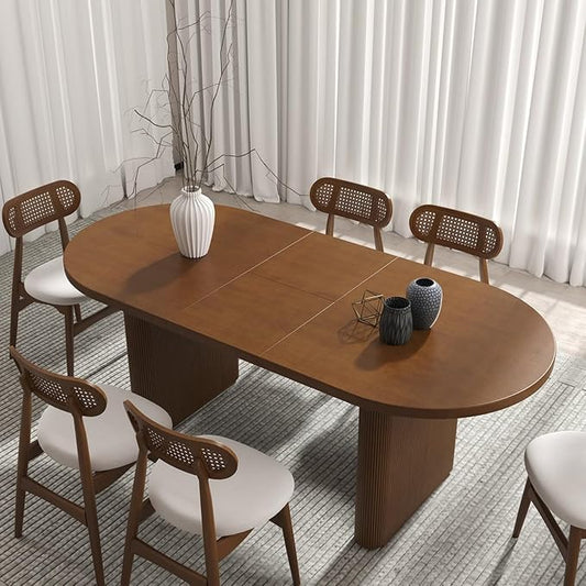 homary Extendable Oval Dining Table 63"-79", Japandi Style Kitchen Table for 4-6 People, Double Pedestal Base, Space-Saving Design for Family Gatherings, Holiday Dinners (Table Only)