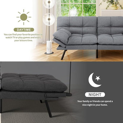 Vipbear 71" Futon Sofa Bed - Convertible Sofa Beds/Adjustable Backrest & Armrest, Comfy Loveseat Sleeper for Small Spaces, Apartments & Offices,Linen Fabric Medium Grey Futons