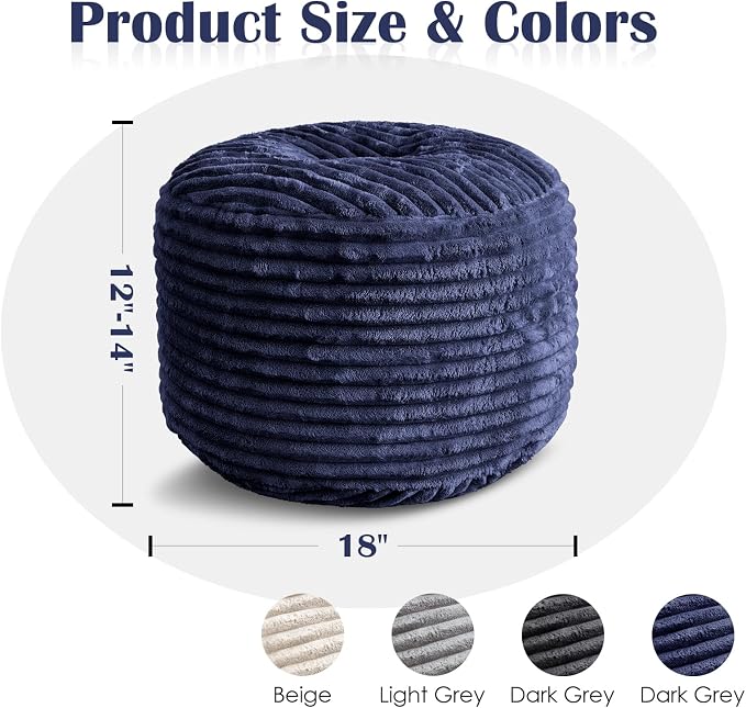 Round Ottoman,Corduroy Pouf Ottoman Foot Rest,Navy,18x14 in | Storage Footstool for Living Room,18x14 Soft Floor Poufs,Memory Foam Filling,Footrest only