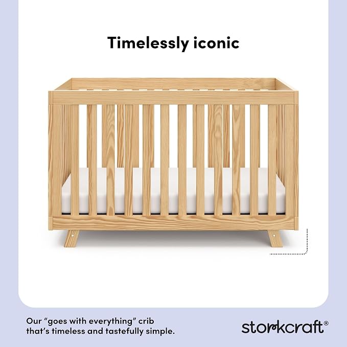 Storkcraft Beckett 3-in-1 Convertible Crib – GREENGUARD Gold Certified, Fits Standard Crib Mattress, Converts to Toddler Bed and Daybed, 4 Mattress Heights, Grow-with-Me Design (Natural)