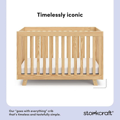 Storkcraft Beckett 3-in-1 Convertible Crib – GREENGUARD Gold Certified, Fits Standard Crib Mattress, Converts to Toddler Bed and Daybed, 4 Mattress Heights, Grow-with-Me Design (Natural)