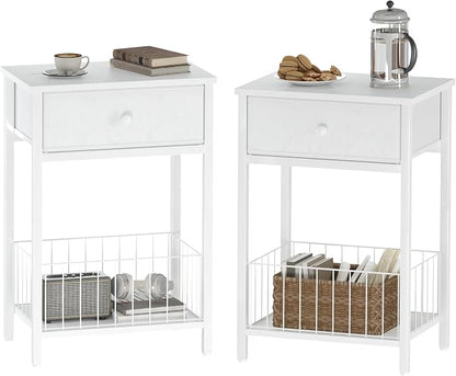 White Small nightstand, White Nightstand, Side Table for Small Spaces, 2 Tiers Storage Shelves End Table, Night Stand for Living Room, Bedroom, Dorm LNT0061W2