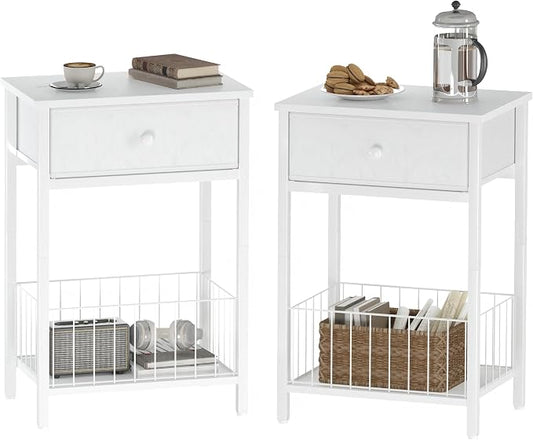 White Small nightstand, White Nightstand, Side Table for Small Spaces, 2 Tiers Storage Shelves End Table, Night Stand for Living Room, Bedroom, Dorm LNT0061W2