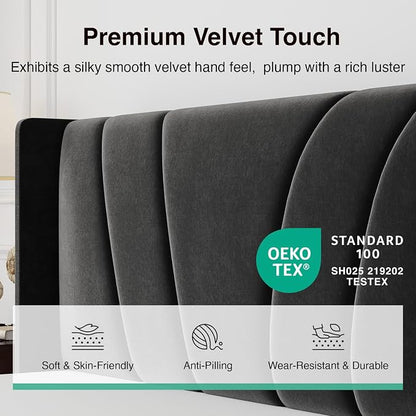 Novilla Queen Size Bed Frame, Queen Bed Frame with Headboard, Velvet Upholstered Wing Side Headboard, No Box Spring Needed, Heavy Duty Feet, Easy Assembly, Black Velvet