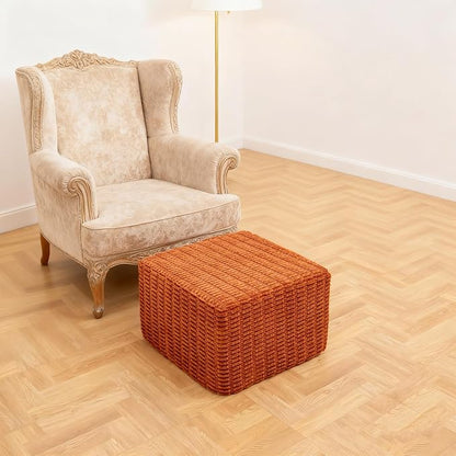 Asuprui Round Square Pouf Ottoman Foot Rest – Lightweight Modern Footstool with Plush Foam Filling, Perfect for Living Room Decor & Cozy Comfort – 20x20x14 Inch Chic Accent Piece (Burnt Orange)
