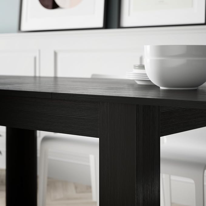 Mobili Fiver, Easy, Extendable Dining Table, 55.1(86.6) x35.4 in, Ashwood Black, for 6-8 People, Expandable Dining Table for Kitchen, Italian Furniture