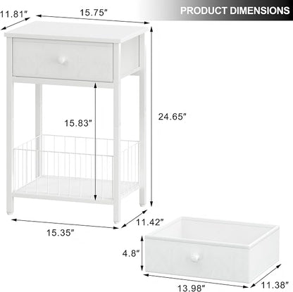 White Small nightstand, White Nightstand, Side Table for Small Spaces, 2 Tiers Storage Shelves End Table, Night Stand for Living Room, Bedroom, Dorm LNT0061W2