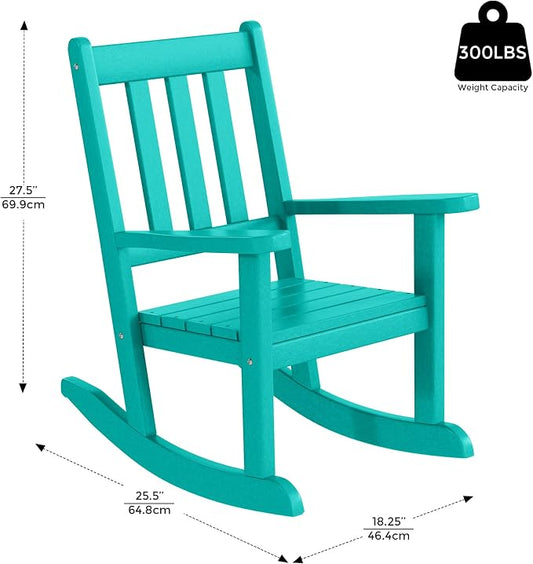 Costaelm Paradise Kids Outdoor Preschool HDPE Plastic Rocking Chair (Set of 2), Turquoise