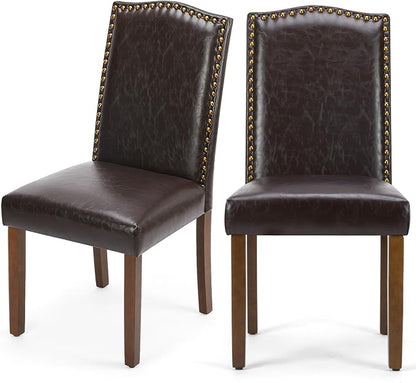 DUMOS Dining Chairs Set of 2, PU Leather Upholstered Kitchen Chairs with Wooden Legs and Padded Seat, Modern Accent Chair for Dining Room, Kitchen, Living Room, Restaurant, Brown
