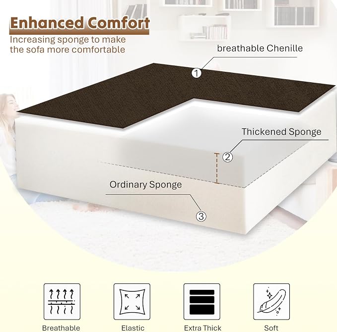85" Chenille Sectional Sofa w/Pull Out Bed & Storage Space, Brown | Upholstery L Shaped Couch w/Cup Holders, Modern Corner Sofa w/USB Charging Port & Throw Pillow for Living Room