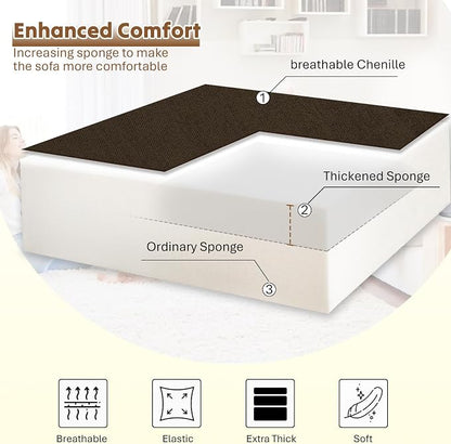 85" Chenille Sectional Sofa w/Pull Out Bed & Storage Space, Brown | Upholstery L Shaped Couch w/Cup Holders, Modern Corner Sofa w/USB Charging Port & Throw Pillow for Living Room