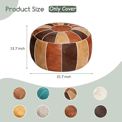 Thgonwid Unstuffed Moroccan Storage Pouf Foot Stool Ottoman Seat Handmade Faux Leather Bean Bag Floor Chair Foot Rest for Living Room, Bedroom or Balcony (Multi Color)