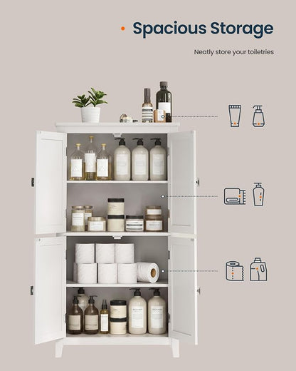 SONGMICS HOME Freestanding Storage Cabinet, Floor Cabinet with Elevated Legs, Metal Handles, for Living Room, Kitchen, Bathroom, White