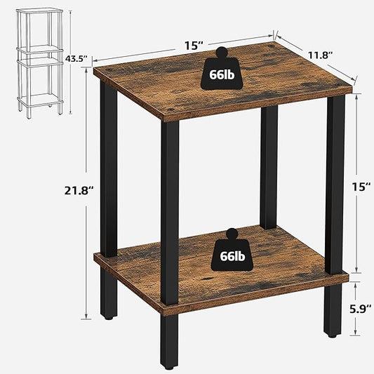 TUTOTAK End Table, Side Table, Nightstand, 2-Tier Storage Shelf, Sofa Side Table for Small Space, Living Room, Bed Room Brown and Black TB01BB034