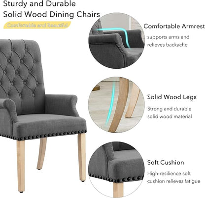 adochr Upholstered Fabric Accent Dining Chair, Arm Dining Chair with Elegant Tufted Club for Dining Room Kitchen Room, Dark Grey