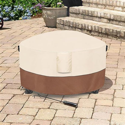 Fire Pit Cover,Outdoor Heavy Duty 600D 100% Waterproof Fire Pit Cover Round,Weatherproof Firepit Covers Round 36" Dia x 24" H,Beige & Brown